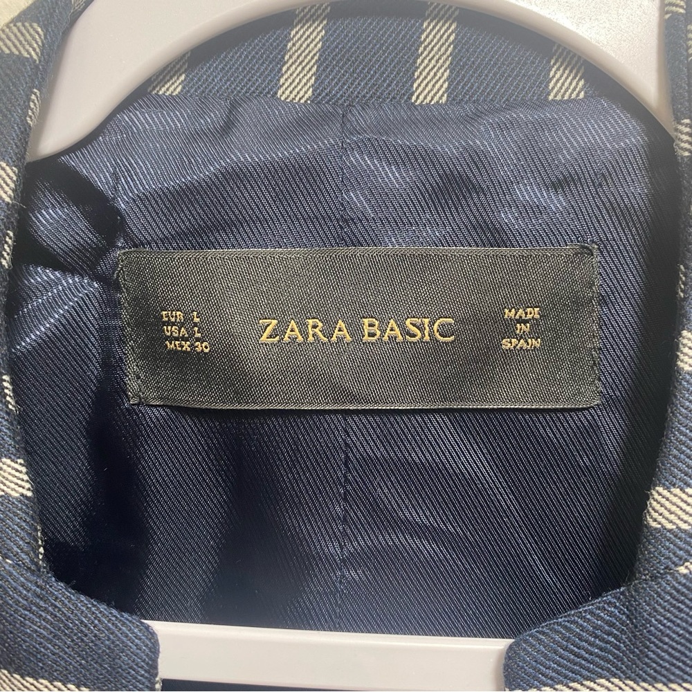 Zara Blue Striped Peplum Pocket Career Blazer Jacket, Large NEW - Picture 10 of 14